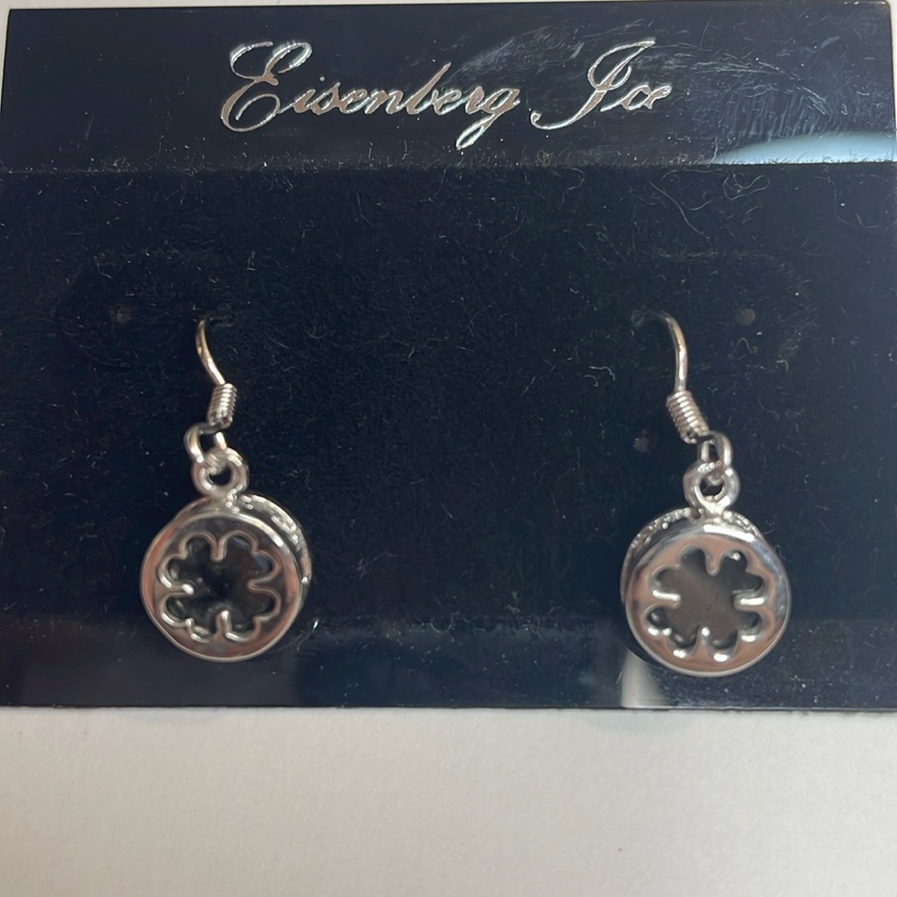 Eisenberg Ice Silver Toned Four Leaf Clover Earrings (F123)